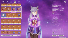 a screenshot of a video game shows a girl holding a purple item