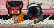 a cartoon of a cat and a demon on a piano keyboard with ageofsam.io written on the bottom