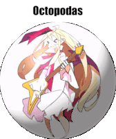 a drawing of a girl holding a guitar with the word octopodas written above her