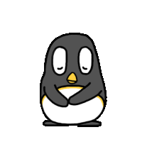 a cartoon drawing of a penguin with a yellow beak and eyes