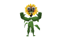 a cartoon character of a sunflower with big eyes and a beard