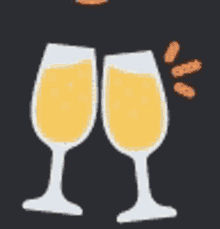 two champagne glasses are toasting each other with bubbles coming out of them .