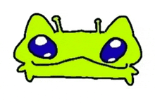 a cartoon drawing of a frog with blue eyes and a mustache .