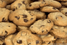 a pile of chocolate chip cookies with the caption bay area vegetarians