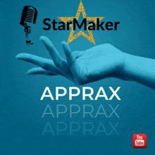 a hand is reaching out towards a starmaker logo on a blue background