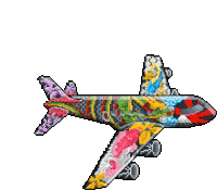 a pixel art illustration of a colorful airplane with a floral design on its wings .