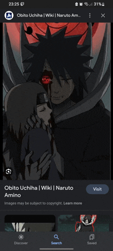 a picture of obito uchiha from naruto on a phone screen