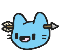 a drawing of a blue cat with an arrow in its eye