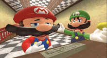 mario and luigi are standing next to each other in a video game