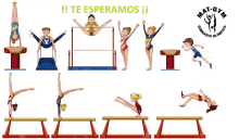 an advertisement for mat-gym gymnastics with a bunch of gymnasts