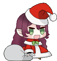 a drawing of a girl wearing a santa hat and holding a bag