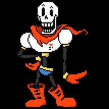 a pixel art drawing of papyrus with a scarf around his neck