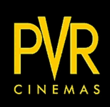 a logo for pvr cinemas with yellow letters on a black background