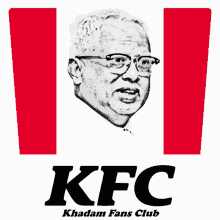 a drawing of a man with glasses and the word kfc on the bottom