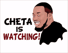 a cheta is watching poster with a man on it