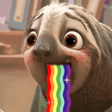 a cartoon sloth with a rainbow coming out of it 's mouth