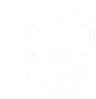 a white line drawing of a person wearing headphones and a smiley face .