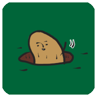 a cartoon of a potato sticking its head out of a hole on a green background