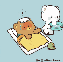 a cartoon of a teddy bear with a thermometer on his head