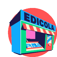 an illustration of a edicola store with a colorful awning