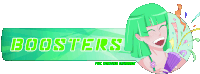 a green boosters sign with a girl on it