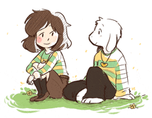 a girl and a dog are sitting next to each other