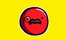 a red ball with a mustache and glasses on it