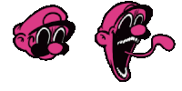 a pink and black cartoon character with a long tongue sticking out