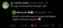 the age of consent is 18 years old . what 's a tip that even a seasoned player might not know about .