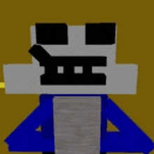 a pixel art drawing of a skeleton with a cigarette in his mouth and sunglasses .