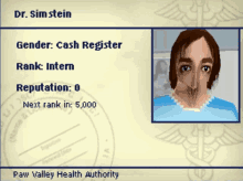 a card with a picture of a man and the name dr. simstein