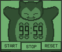 a digital clock displays the time of 9:59 with a snorlax on the screen