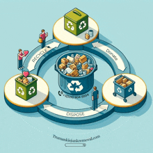 a diagram showing recycling donate and dispose with a phone number