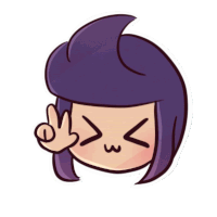 a cartoon character with purple hair is giving an ok sign