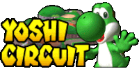 a logo for yoshi circuit with a green dinosaur