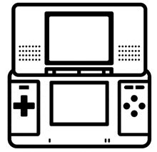 a black and white drawing of a video game system