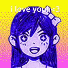 a drawing of a girl with the words " i love you < 3 " above her