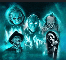 a painting of freddy krueger chucky jason voorhees and clown scream