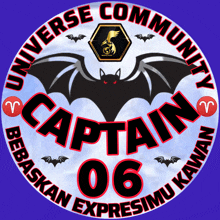 a logo for universe community captain 06 with a bat on it