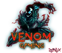 a logo for venom gaming has a picture of venom