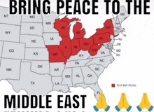 a map of the united states with the words bring peace to the middle east below it