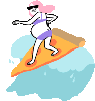 a pregnant woman in a bikini is riding a slice of pizza