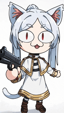 a drawing of a cat girl with a gun in her hand