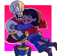 a cartoon of a skeleton carrying a little girl