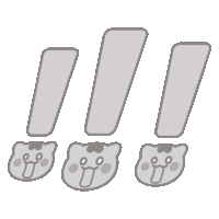 a cartoon drawing of three exclamation points with a cat 's face below them