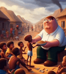 peter griffin is giving a bowl of food to a child