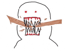 a drawing of a man with a stick in his mouth .