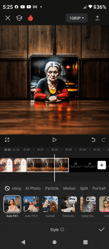 a screenshot of a video editing app showing an old woman