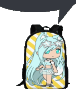 a backpack with a girl with blue hair and stars on her head