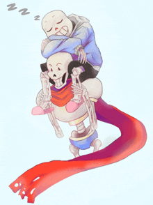 a drawing of two skeletons sleeping on each other 's shoulders